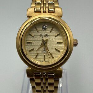3/$30 Vintage Bill Blass Watch Women Gold Tone Diamond Accent 7.5 Inch